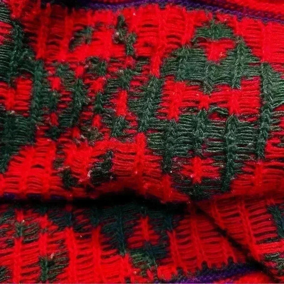 Vintage Diana Marco 90s Red Green Knit Tunic Holiday Long Sleeve Sweater Large - Picture 10 of 12
